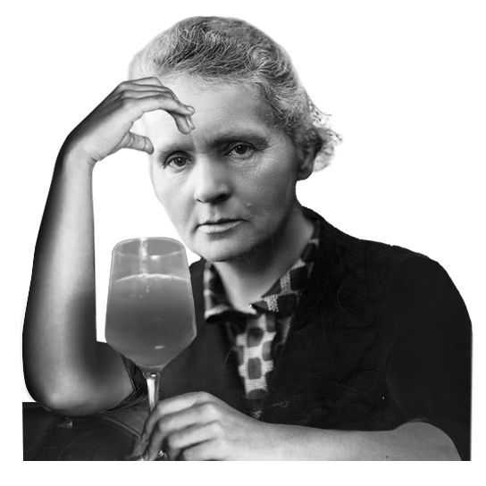 Marie Curie tomándose un copazo